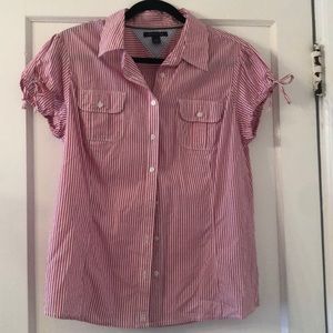 Pink and white striped button down